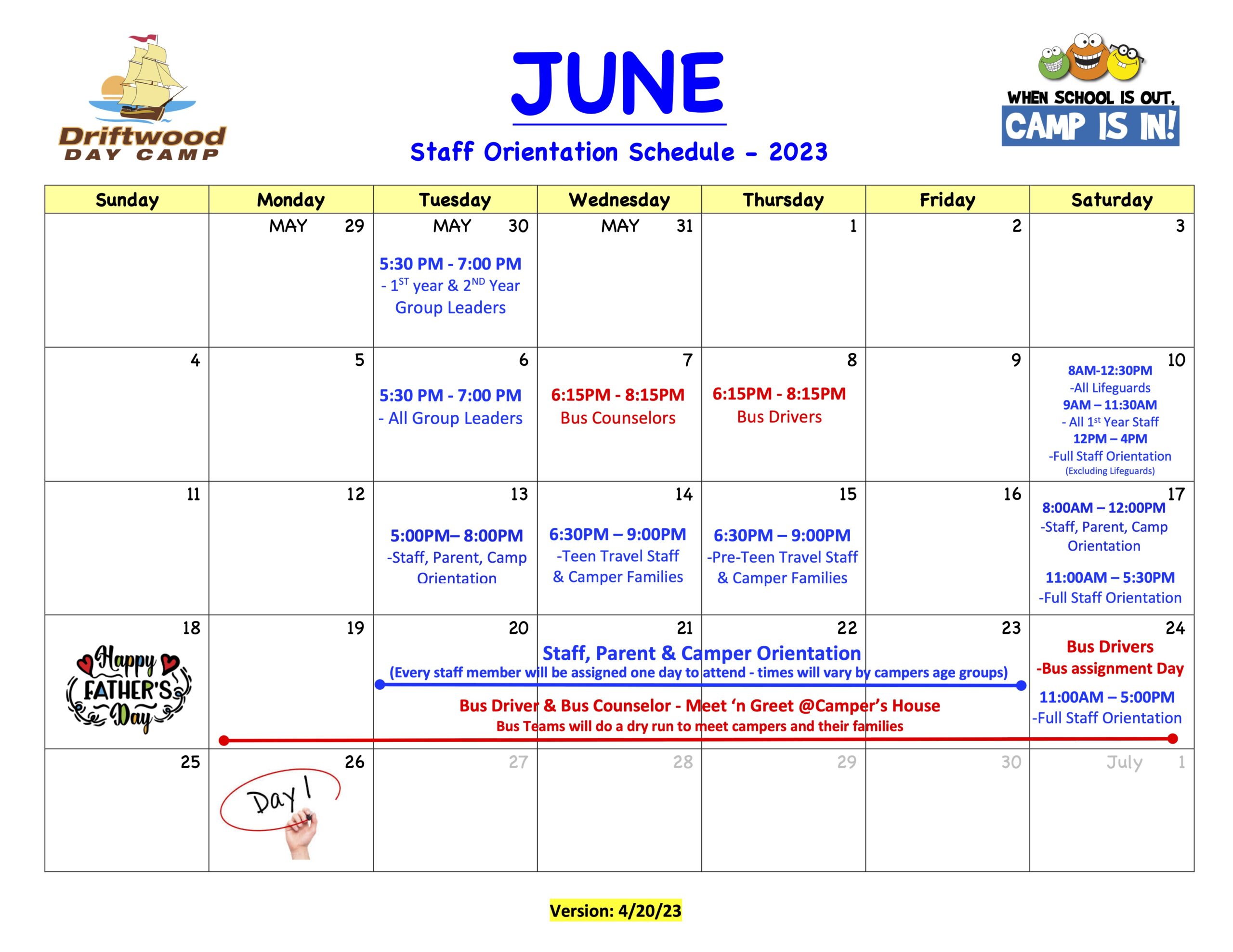 Important Dates & FAQs Staff Driftwood Summer Day Camp